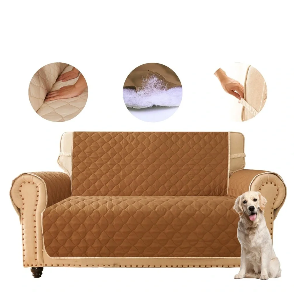 Ameritex Loveseat Cover, Reversible Quilted Water Resistant Double (Sand, 54'')